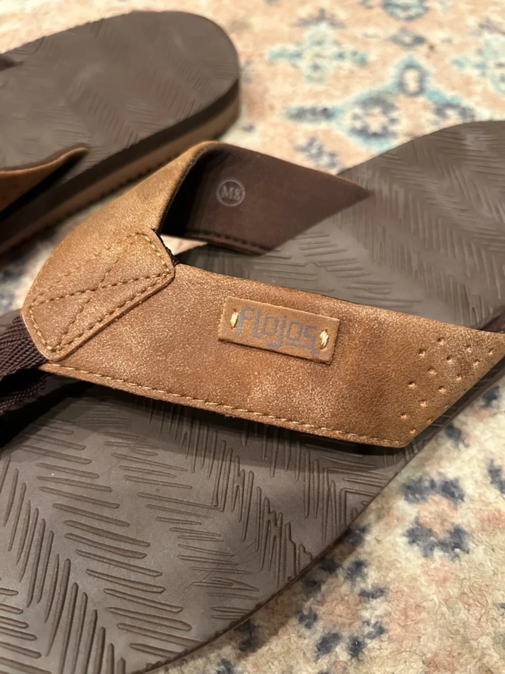 Flojos Mens  Brown Leather-Trim Flip Flops
